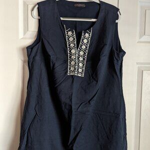 Excellence by Raxevsky Sleeveless  Embroidered shift dress navy white
